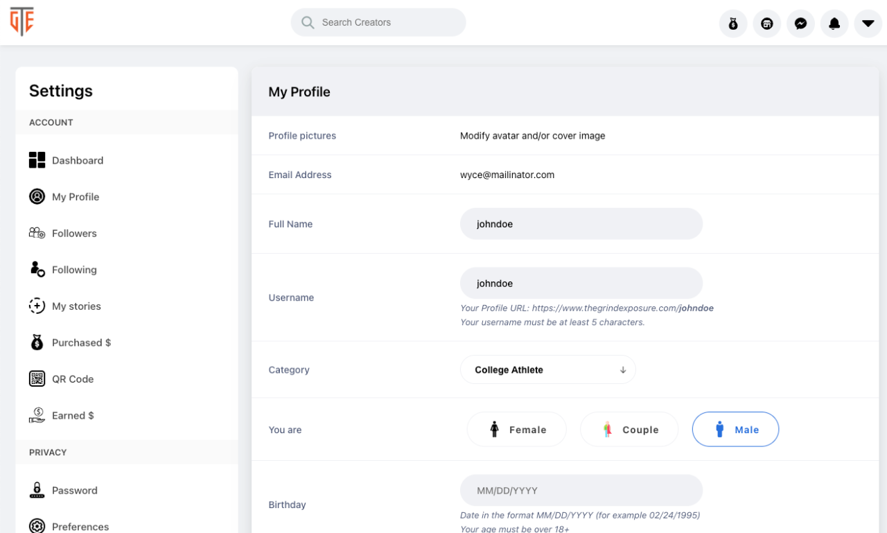 customize profile screenshot